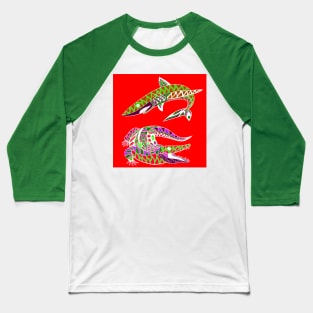 swamp and the sea, the shark and the gator ecopop in red Baseball T-Shirt